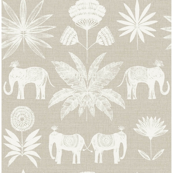 Manhattan Comfort Marseille Bazaar Light Grey Elephant Oasis 33 ft L X 205 in W Wallpaper BR4014-26433 - main